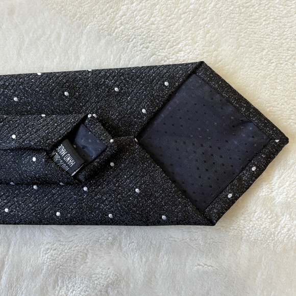 Silk Designer 58" Necktie & Matching Pocket Square Set Black W/ White Polka Dot - Picture 4 of 6